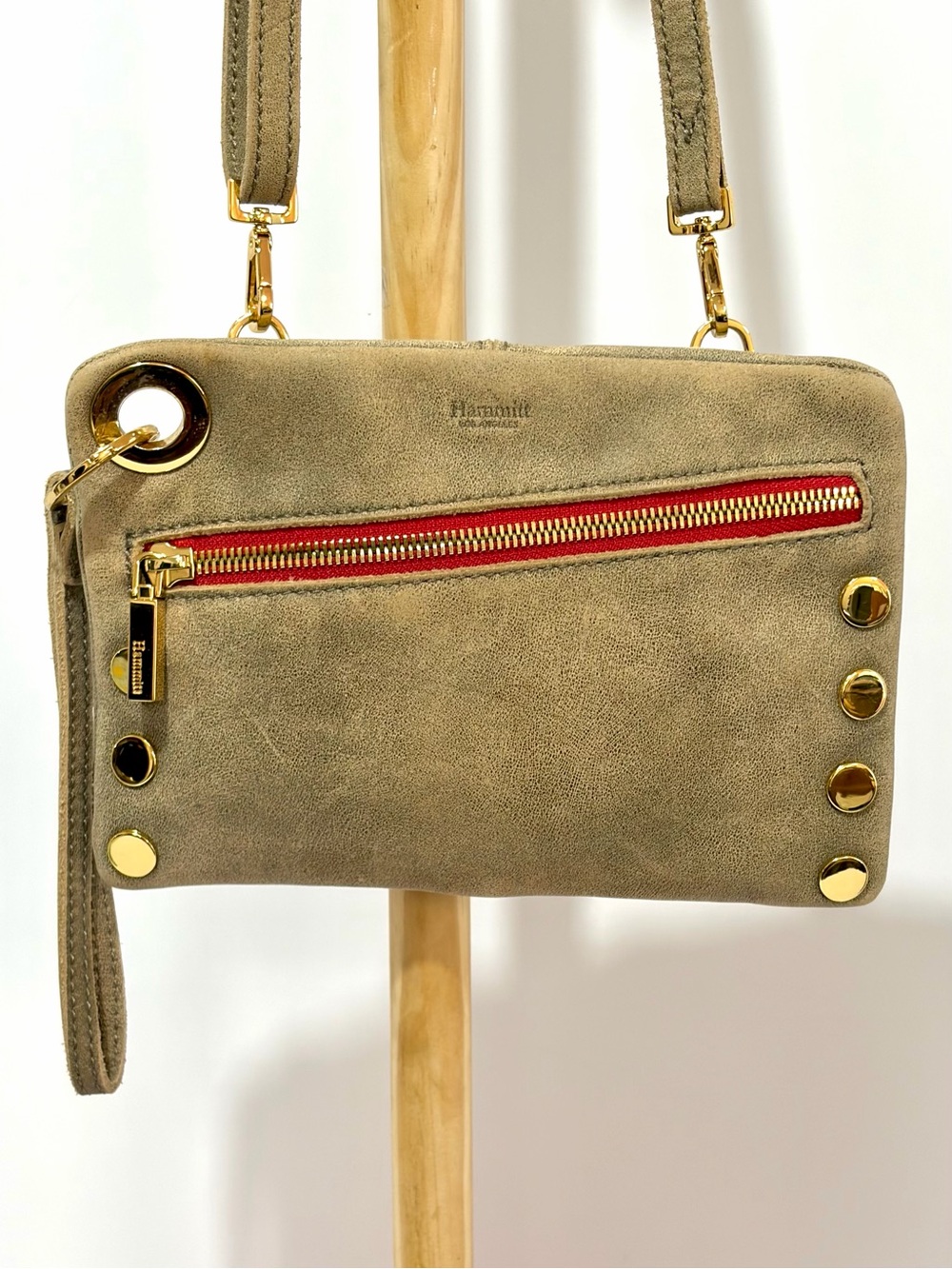 Hammitt Nash Small Crossbody In Light Pewter/Red Zip/Shiny Gold Vintage
